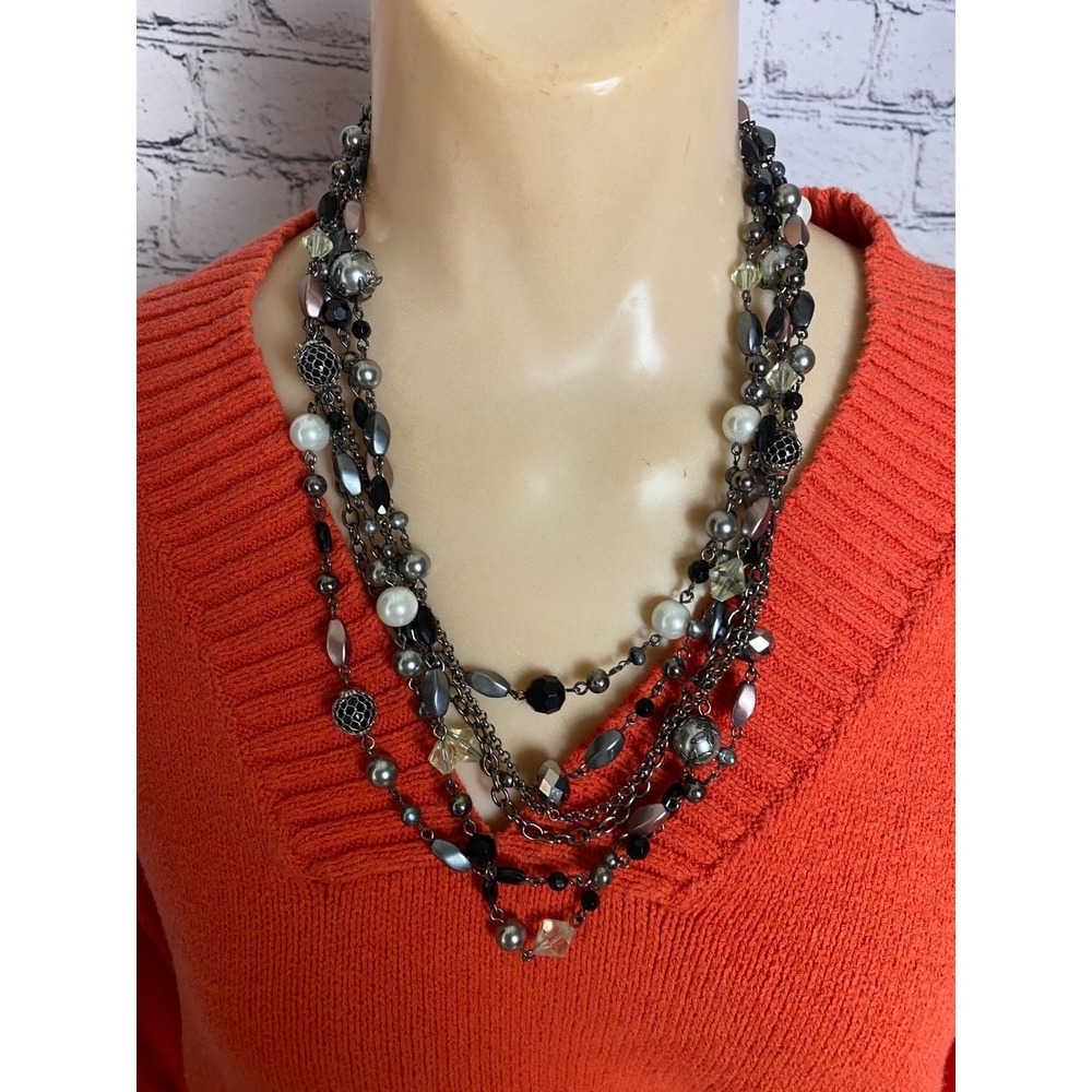 Lia Sophia Katie Multi-Strands Hematite Tone Freshwater Pearl & Resin Necklace‎